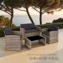 tectake® Conjunto Jardín de Ratán y Acero, Muebles Jardín Exterior, 2 Sillones 1 Sofá 1 Mesa con Cristal, Conjunto Terraza Resistente a Intemperie, con Cojines, Fundas Extraíbles - natural/gris oscuro - 9