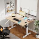 Flamaker Large Standing Desk 160x80cm with USB Charging Port, Sit Stand Reminder Desk Height Adjustable Electric Desk for Home Office with Cable Management Tray, Beige with Wheels - 2