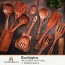 Utensilios de Cocina Madera 12 Pzs - Set de Espátulas y Cucharas de Madera, con Soporte, Reposacucharas y Ganchos. Antiarañazos. Accesorios Cocina con Agarre Cómodo para Sartenes Antiadherentes - 8