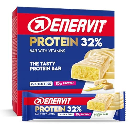 Enervit, Protein Bar 32% Lemon Cake, Barrette Proteiche, 15g di Proteine, con Vitamina D e B6, Gusto Lemon Cake, Per il Recupero dopo lo Sport, Senza Glutine, 12 Barrette da 48g