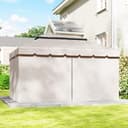 Outsunny Cenador de Jardín 4x3 m, Pabellón de Jardín Gazebo con Doble Techo, 4 Cortinas y Mosquitera, Marco de Aluminio, Orificios de Drenaje, UPF50+, Carpa para Exterior, Terraza, Patio, Blanco Crema - 9