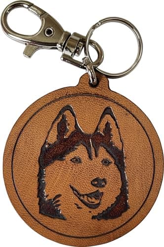 Etabeta Artigiano Toscano – Portachiavi Cane Inciso in Vero Cuoio, Fatto a Mano in Italia (Husky)