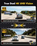 GKU 4K Dash Cam Front and Rear, 5GHz WiFi Dashcam with 64GB SD Card, Dual Car Camera Dash Cam with Parking Monitor, Night Vision, WDR, 170° Wide Angle, G-Sensor, Loop Recording, APP Control, Max 256GB - 2