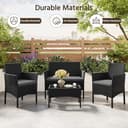 Yaheetech 4-Piece Rattan Patio Furniture Set, Outdoor 4 Seater Patio Conversation Sets with Glass Top Coffee Table, Weather Resistant Garden Conversation Set for Patio, Backyard, Deck, Black/Gray - 3
