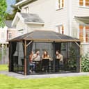 Outsunny Gazebo di lusso per terrazzo, naturale 3 x 4 m, 3 x 4 m, in policarbonato, UV50+, gazebo esterno in alluminio, impermeabile con zanzariera e tende, gazebo di lusso - 9