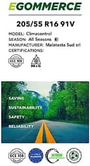 EGOMMERCE - Pneumatico Auto CLIMACONTROL 205/55 R16 91 V 4 Stagioni Certificato M+S - Gomme Automobile All Season - Made in Italy ed Ecofriendly - Garanzia 2 Anni - 2