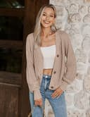 Hotouch Cárdigan Mujer Chaqueta De Punto Mangas De Farolito Chaquetita Tejida Casual Suave Cuello En V con Botones Caqui Abrigo De Punto M - 5