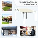 Outsunny Cenador de Jardín 3x3 m Pérgola con Toldo y 16 Orificios de Drenaje para Patio Terraza Metal y Poliéster 180 g/m² Resistente Crema - 3