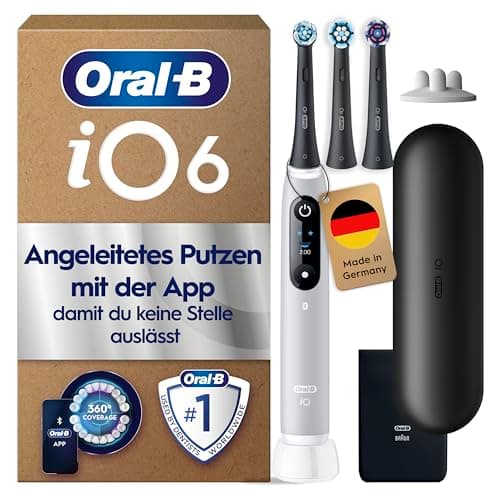 Oral-B iO Series 6 Elektrische Zahnbürste — Electric Toothbrush, Inkl. 3 Aufsteckbürsten und Reise-Etui — 5 Putzmodi für Zahnpflege, Zahnbürste Elektrisch, Designed by Braun, Grau