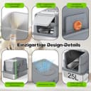 SZEE XL Edelsthal Katzenklo mit 180° Klappdeckel, Große Geschlossene Katzentoilette Edelstahl mit Deckel, Stainless Steel Cat Litter Box with Scoop-58,3x37,1x37,5cm, Dunkelgrau - 8