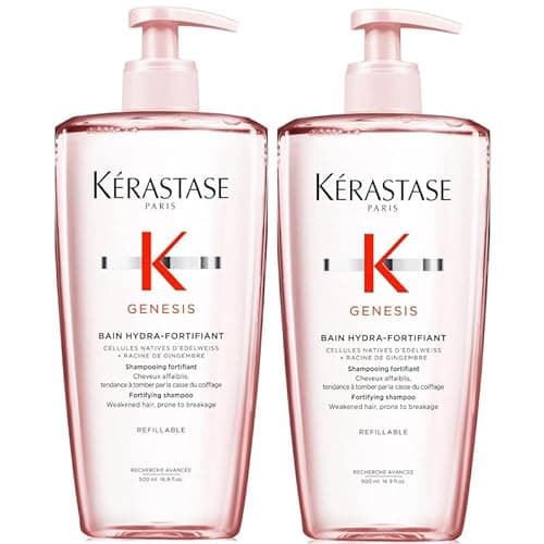 KÉRASTASE Genesis – Bagno Hydra-Fortificante – Shampoo fortificante anti-caduta, purificazione e rinforzo, Aminexil – Edelweiss & radice di zenzero, capelli sottili e fragili 500 ml x 2 DUO