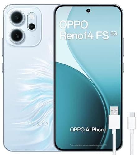 OPPO Reno14 FS 5G – Smartphone Libre con IA, 12GB RAM + 512GB, Cámara Triple 50MP, Batería 6000mAh, Carga Rápida 45W, Pantalla AMOLED 120Hz, IP69, Dual SIM, Android, Versión Española - Opal Blue