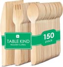 Table Kind 150 x Set di posate in legno biodegradabili, coltelli, forchette, cucchiai, compleanno, Natale, campeggio, picnic o barbecue, catering, utensili 17 cm - 2