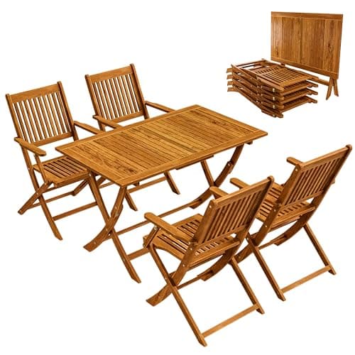 CASARIA® Conjunto Muebles Jardín Set Mesa 4 Sillas Plegable Juego Comedor 5 Piezas Madera Acacia FSC® Resistente Terraza Patio Balcón 120x70x75cm
