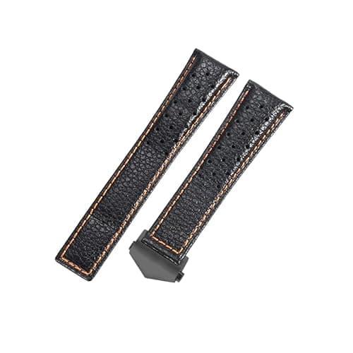 ROUHO 22mm Atmungsaktives Echtleder Uhrenarmband Schweißfestes Ersatz Uhr Band für Tag Heuer Carrera Heritage Chronograph 6-Schwarz 1 + Schwarz