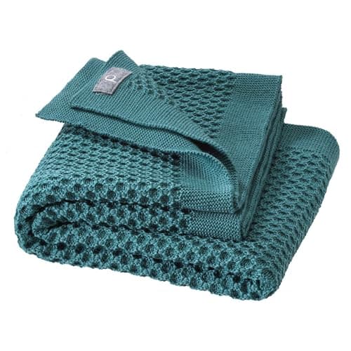 Coperta a maglia a nido d'ape, per neonati e bambini, 100% lana merino biologica, morbida e calda, 80 x 100 cm, sostenibile e equa, in bel motivo a maglia a nido d'ape, prodotta in Germania, eucalipto