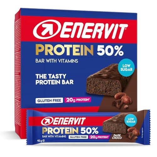 Enervit Protein Bar 50% Dark Choco – Eiweißriegel mit 20g Protein, Vitamin D und B6, Low Sugar, Zartbitterschokolade, für die Regeneration nach dem Sport, Glutenfrei, 12 Riegel à 40 g