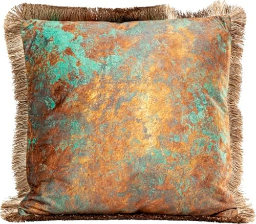 Kare Designer Cushion Antique Fringe, Brown, 45 x 45 cm, Decorative Cushion, Couch Cushion with Zip, Velvet Cover