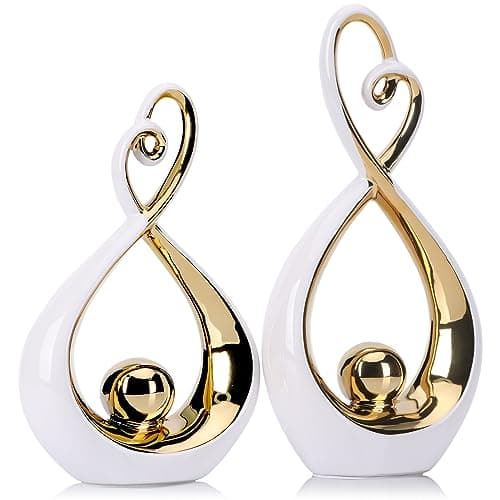 Accento decorativo bianco, decorazione moderna in porcellana metà secolo bianco e oro, oggetti da tavolo da pranzo, scultura astratta in ceramica - per libreria TV stand centrotavola Centro De Mesa