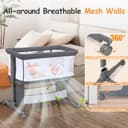 Growaystory Beistellbett Baby Bettseitiger Bassinet für Neugeborene Tragbarer Baby Bett mit Rädern Aufbewahrungskorb Matratze 7-Fach Höhenverstellbar Zustellbett (Dunkelgrau) - 6