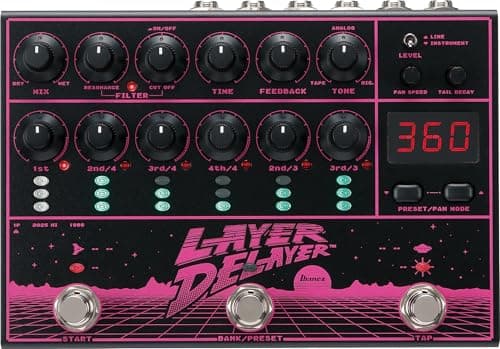 Ibanez LD303 Layer Delayer Effects Pedal for Electric Guitar | digital delay, analog delay and tape echo | Tone & Filter Shaping | Auto-Panning | MIDI Control | FX Loop