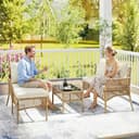 Outsunny 4 Seater Rattan Garden Furniture Set, 3 Piece Corner Garden Sofa with Chaise Lounge, Loveseat, Glass Coffee Table, Wicker Outdoor Lounge Set with Cushions for Patio Conservatory, Natural Wood - 8