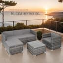 tectake® Poly Rattan Lounge, Outdoor Gartenmöbel Set mit Sofa, Sessel, Hocker und Tisch, variabel kombinierbar, Möbel wetterfest für 4-5 Personen, Balkonmöbel, Gartenlounge, Terrassenmöbel - grau - 8