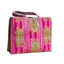 IBOAH Bolsa de Mano Grande Acolchada Artesanal de Algodón con Estampado de Tigres y Detalles en Rayas – Tote Bag Versátil para Playa, Compras, Viajes, Avión y Uso Diario (Rosa Tigres) - 1
