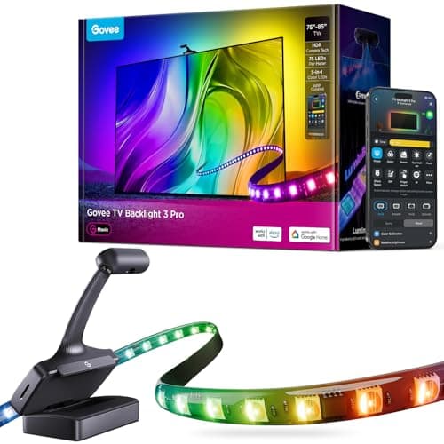 Govee TV Backlight 3 Pro con Tripla Telecamera HDR, 5 in 1 RGBWWIC Striscia led TV Intelligente 5M per 75-85 pollici, 75 LED/m, Supporta Filtro AI, APP e Controllo Vocale, Sincro DreamView