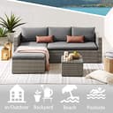 EVRE Malibu Rattan Garden Furniture Set 5 Piece 3 Seater Sofa 1 Ottoman Footstool Patio Outdoor Wicker Weave Lounge Sofa and Coffee Table (Grey) - 3