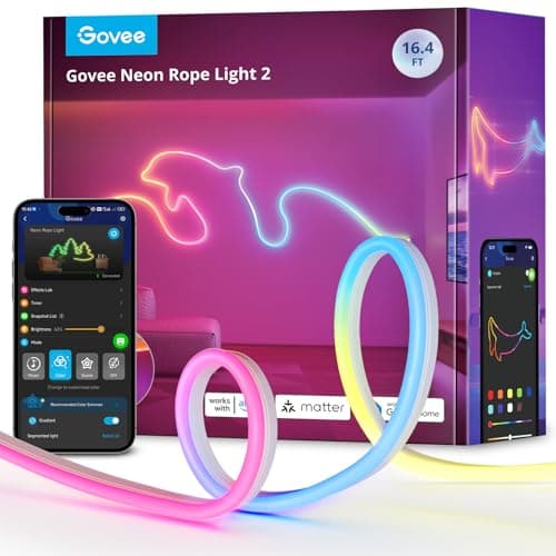 Govee Neon Rope Light 2, RGBIC Neon Strisica LED 5m con Mappatura delle Forme, Compatibile con SmartThings, Matter, Alexa e Google Assistant, DIY Effetto luce, per la decorazione della parete, Bianco
