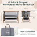 Tutti Bambini CoZee® Air Beistellbett Baby & Baby Reisebett mit Matratze - Kompakt faltbar mit Tasche - Atmungsaktive Matratze & 6-fache Höhenverstellung - 0-6 Monate (Eiche & Anthrazit) - 6
