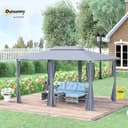 Outsunny Cenador para Jardín 3x4 m Pérgola de Jardín Gazebo con Doble Techo Paredes Laterales Resistente al Agua Carpa para Exterior Terraza Patio Gris - 2