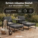STEELSØN Asteri Sitzgruppe 5-teilig – Gartenmöbel Set mit 2 Sessel, 2 Hocker, 1 Tisch – Balkonlounge Metallgestell Schwarz – inkl. Sitzpolster anthrazit – Terrassenlounge für 2-4 Personen – wetterfest - 7