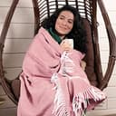 LYHome Coperta in Lana Merinos - Copriletto Plaid per Letto Divano, Singolo Una Piazza e Mezza Matrimoniale, Coperte Per Invernale Estiva Morbida Calda e Grande (140x200 cm, Rosa - Bianco Rombi) - 4