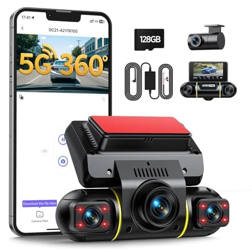 LAMTTO Dash Cam Auto 360 Gradi Dashcam Controllo APP WiFi 5G 4 Canali Telecamera per Auto Monitoraggio del Parcheggio IR Visione Notturna Kit di Cablaggio Scheda 128GB Gratuita