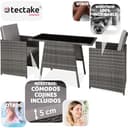 tectake® Conjunto Jardín Exterior de Ratán y Aluminio, Muebles Jardín Exterior Resistente a la Intemperie, 2 Sillas con Cojines, Mesa Cristal, Apilable, Fundas Extraíbles - Gris - 3