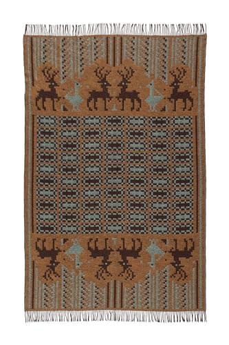 ÖJBRO VANTFABRIK Scania Måns Woven Wool Blanket with Fringes 130 x 220 cm Brown 100% Merino Wool Knitted Plaid Bedspread Quilt Warm Soft - Made in Sweden