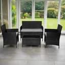 EVRE Black Rattan Garden Furniture Set Patio Conservatory Balcony Indoor Outdoor 4 Seater Piece Glass Top Coffee Table Modular Sofa Loveseat with Cushions - 2