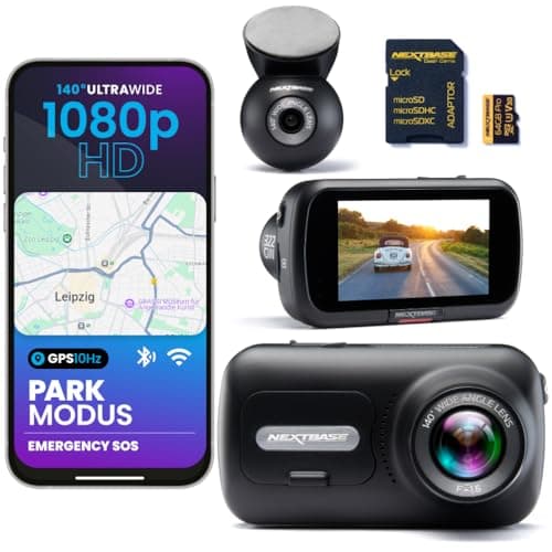Nextbase 322GW Dash Cam Front + Rear with Rear View Camera & 64GB SD Card | WLAN, GPS & Emergency SOS | 1080p HD | Parking Mode | Magnetic Mount