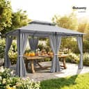 Outsunny Cenador para Jardín 3x4 m, Pabellón de Jardín, Gazebo con Doble Techo, 6 Paredes Laterales, Estructura Metálica, Drenaje, Carpa para Exterior, Terraza, Patio, Gris Oscuro - 2
