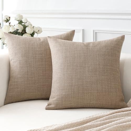 Artscope Juego de 2 Fundas de Cojines Decorativas Cuadradas de Lino 45 x 45 cm para Decoración del Hogar Sofá Dormitorio Coche 18x18 Café Claro
