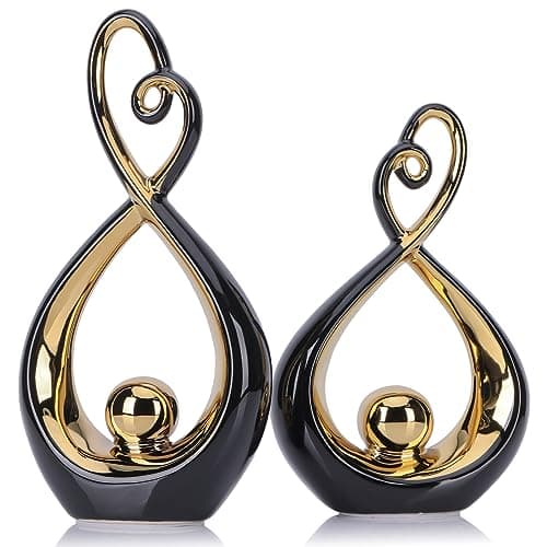 Accento decorativo nero, decorazioni moderne in porcellana metà secolo nero e oro, oggetti da tavolo da pranzo, scultura astratta in ceramica - per libreria TV stand centrotavola Centro De Mesa