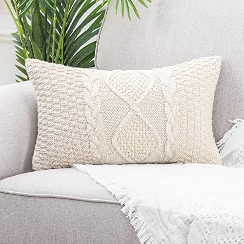Mandioo Cotton Knitted Beige Decorative Lumbar Throw Cushion Covers Soft Cosy Cushion Cover Luxury Modern Decorative Couch Cushion Cover for Sofa Couch Living Room 30 x 50 cm