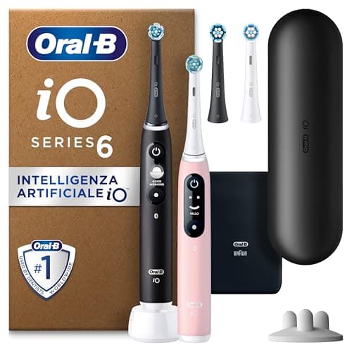 Oral-B Spazzolino Elettrico Ricaricabile iO 6 Nero e Rosa, 4 Testine per Spazzolino Elettrico, Confezione Doppia, 2 Spazzolini, Pulizia Denti Efficace