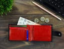 Pelle Toro All-in-One Handmade Mens Wallet, RFID Blocking with Coin Pocket, Fine Leather Card Wallet for Men with 8 Slots and Zip Section, in Wooden Gift Box, Black & Red - 4