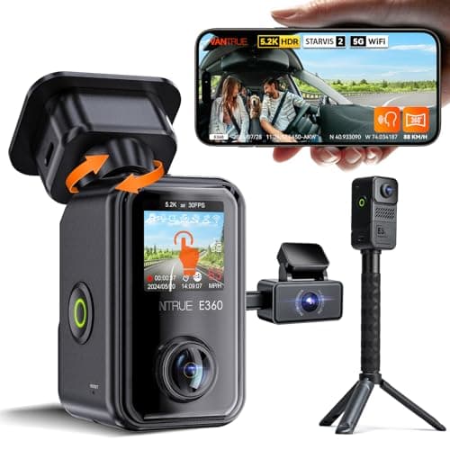 VANTRUE E360 ACE 5.2K Dash Cam Panoramic, 3 Channel Dashcam Wide Angle 210°, Dash Camera 1944P+1944P+1080P Front Rear inside, STARVIS 2, Night Vision, 5G WiFi GPS, HDR, 24H Parking Mode, Support 512GB