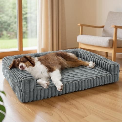 BEDSURE orthopädisches Hundebett Grosse Hunde - 89x64x18cm wasserdichtes Hundesofa mit Memory-Schaum & Eierkarton-Schaum, waschbarer und Abnehmbarer Cordbezug Hundecouch, grau