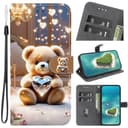 BLOTECH Loving Glowing Glitter Bear Pattern Phone Pocket for OPPO Realme GT Neo6 SE Case Book style Side Flip Wallet Magnetic with Card Slots Wrist Strap Girls Chic Personalised Protective - 1