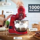 Bosch Küchenmaschine MUM5 MUM5X720, integrierte Waage,Edelstahl-Schüssel 3,9L, Mixer 1,25L, Profi-Knethaken, Planetarisches Rührgetriebe, Rührbesen, Durchlaufschnitzler, 1000 W, Silber/Dunkelrot - 2